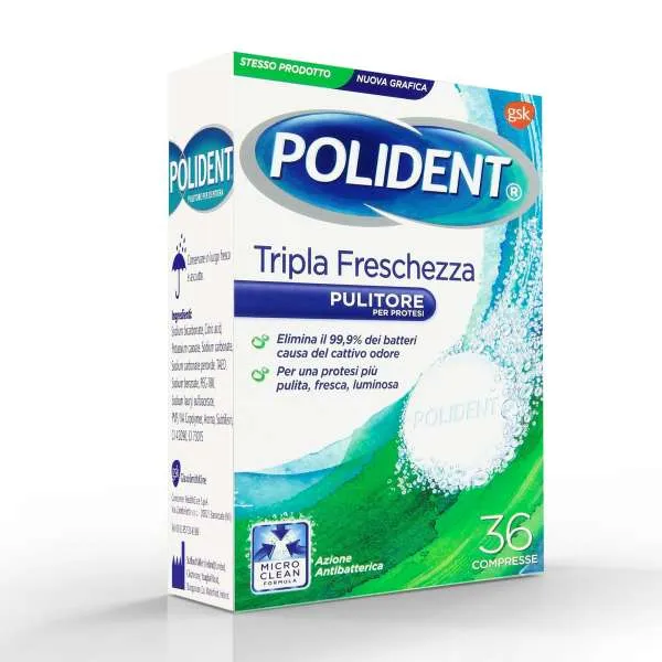 POLIDENT Polident Tripla Freschezza Pulitore Dentiere - 36 Compresse - MegaPrezzo