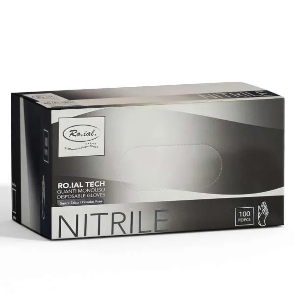 ROIAL Roial Tech Guanti in Nitrile Non Talcati Nero - 100pz - MegaPrezzo