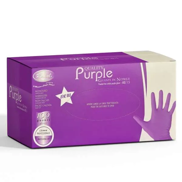 ROIAL Roial Guanti in Nitrile Non Talcati Viola 100pz - M - MegaPrezzo