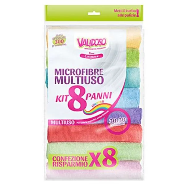 VALIDOSO Validoso Panni Microfibra Multiuso Colorati 30x30cm - 8pz - MegaPrezzo