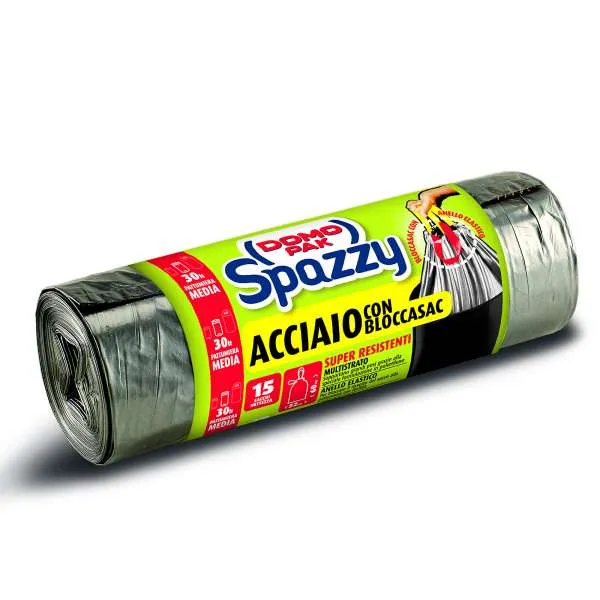 DOMOPAK Domopak Spazzy Sacchi Pattumiera Acciaio 15pz - 30 Litri - MegaPrezzo