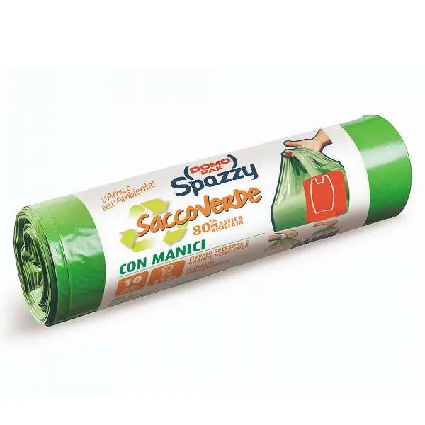 DOMOPAK Domopak Spazzy SaccoVerde Pattumiera Manico 10pz - 110 Litri - MegaPrezzo