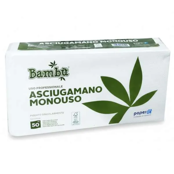 PAPERDI Bambù Asciugamani in Carta Monouso Pura Cellulosa 34x68cm - 50pz - MegaPrezzo