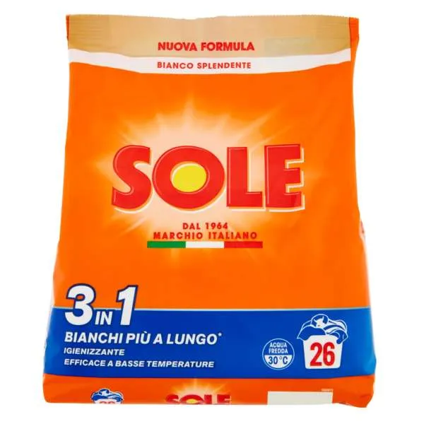SOLE Sole Detersivo Lavatrice in Polvere 1300gr - Bianco Splendente - MegaPrezzo