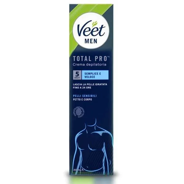 VEET Veet Men Total Pro Crema Depilatoria Petto e Corpo Pelli Sensibili - 200ml - MegaPrezzo