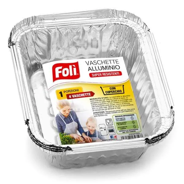 FOLI Foli Vaschette Alluminio con Coperchio 1 Porzione - 4pz - MegaPrezzo