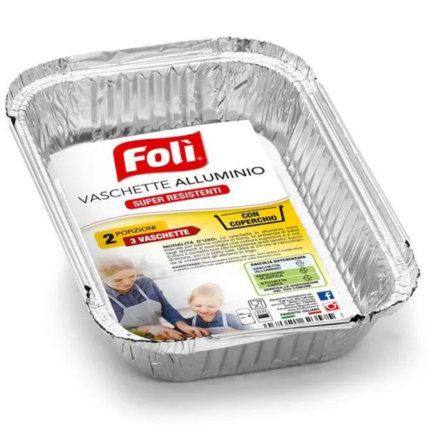 FOLI Foli Vaschette Alluminio con Coperchio 2 Porzioni - 3pz - MegaPrezzo