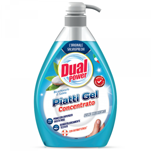 DUAL POWER Dual Power Gel Concentrato Piatti 600ml - Bicarbonato e Salvia - MegaPrezzo