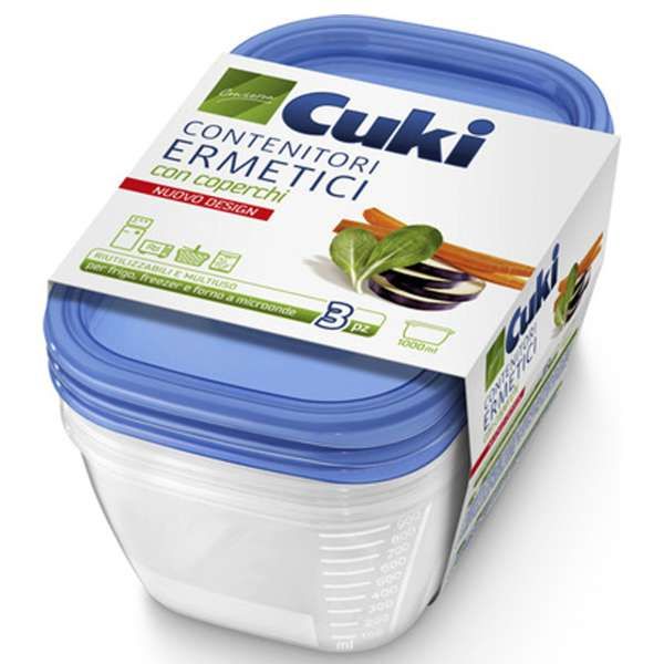 CUKI Cuki Contenitori Ermetici con Coperchio Rettangolari - 3pz - MegaPrezzo