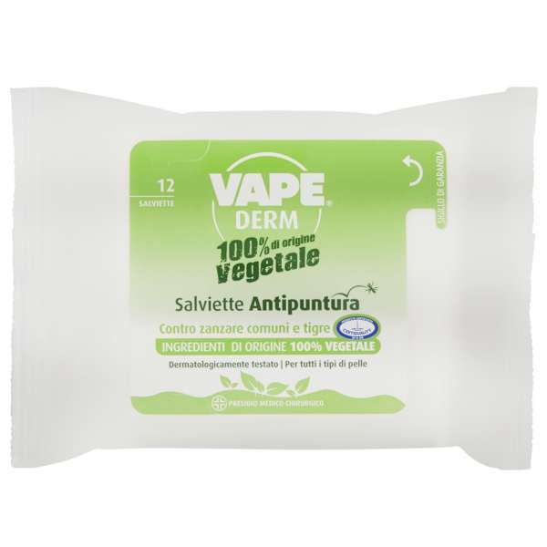 VAPE Vape Derm Salviettine Antipuntura 100% Vegetale - 12pz - MegaPrezzo