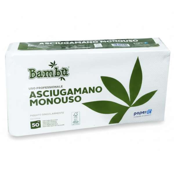 PAPERDI Bambù Asciugamani in Carta Monouso Pura Cellulosa 34x68cm - 50pz - MegaPrezzo