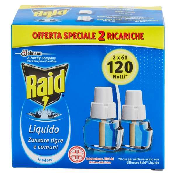 RAID Raid Ricarica Liquida per Diffusore 2x60 Notti - Inodore - MegaPrezzo