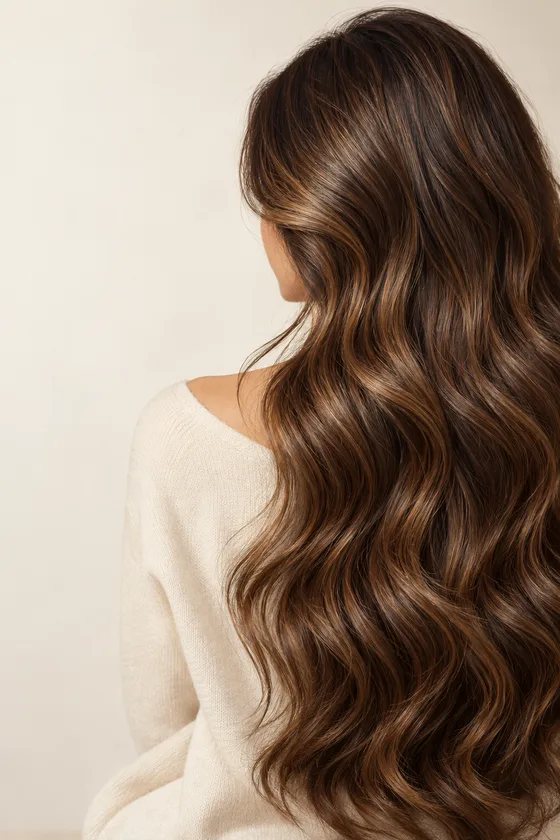 Capelli castani lunghi con onde luminose